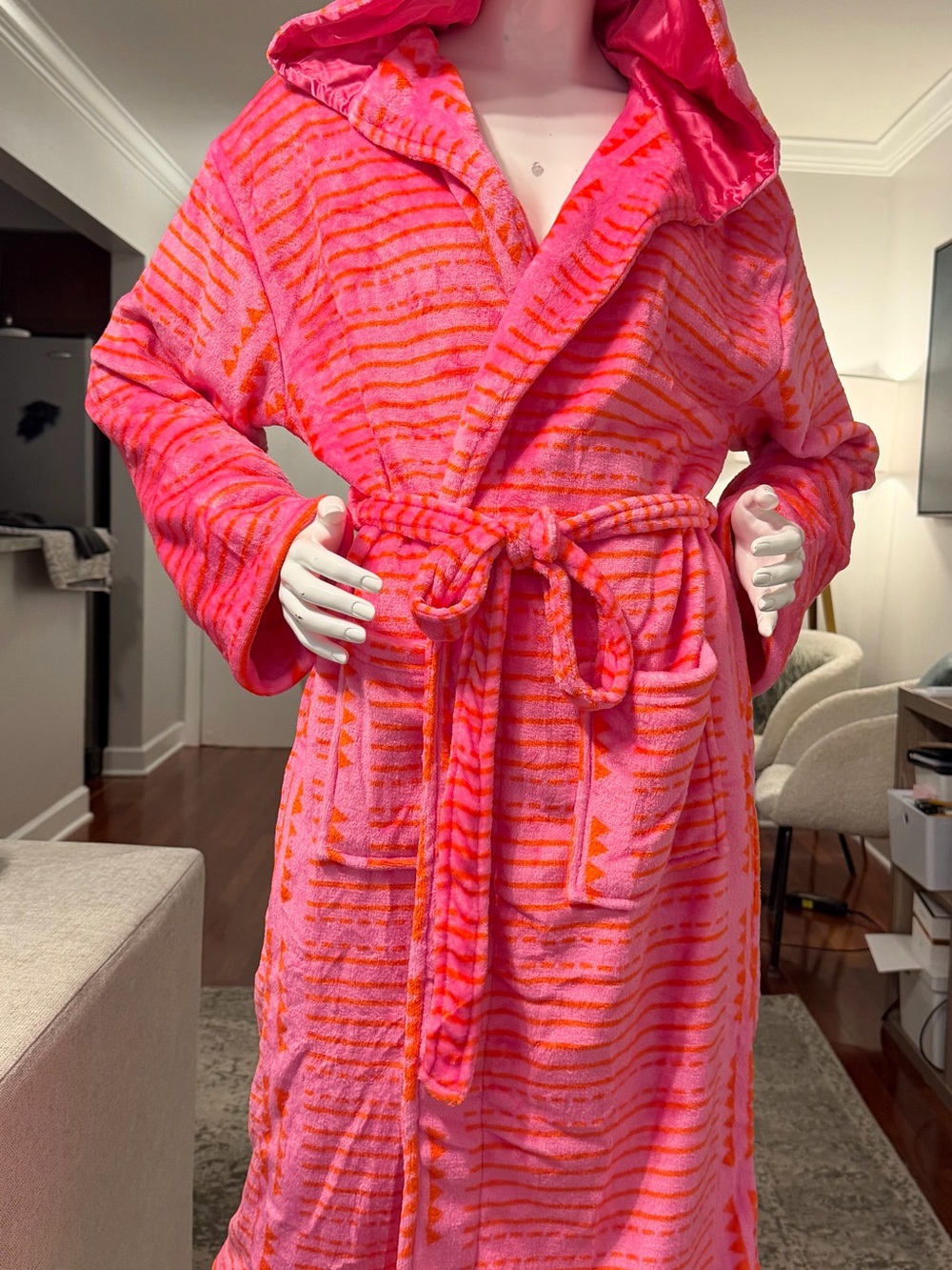 Manaa Afrikan Print Lightweight Fleece Bathrobe with satin lined hood.